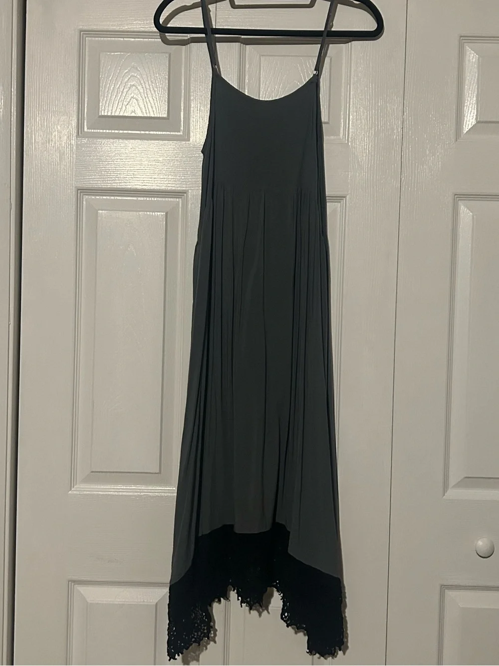 Free People Charcoal Gray Asymmetrical Slip Dress with Lace Hem